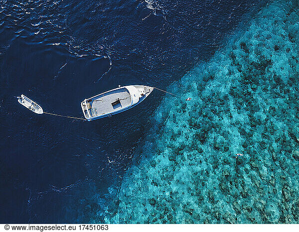 Aerial view of boat in Indian Ocean
