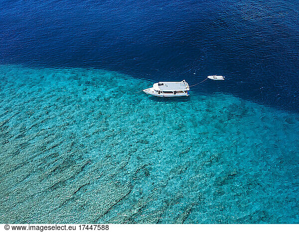 Aerial view of boat in Indian Ocean  Maldives