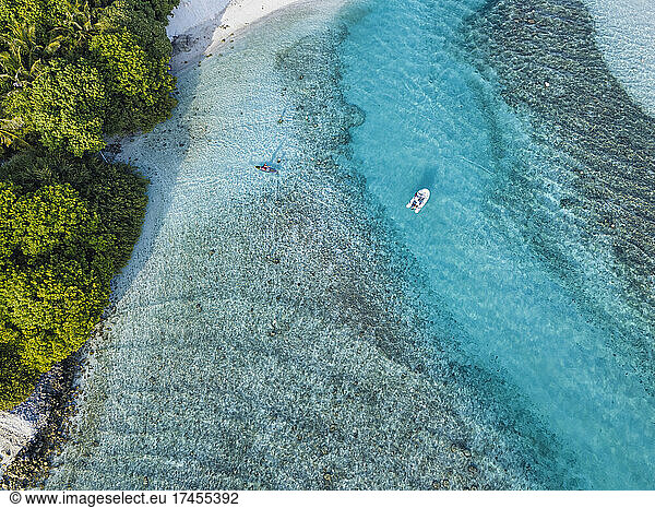 Aerial view of boat in Indian Ocean  Maldives