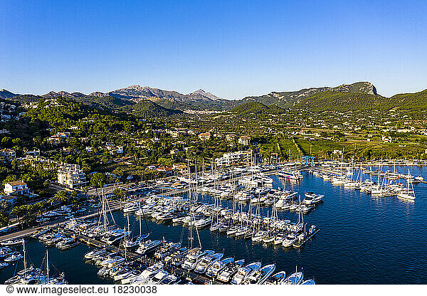Aerial view of boats at Port d'Andratx  Balearic Islands  Spain