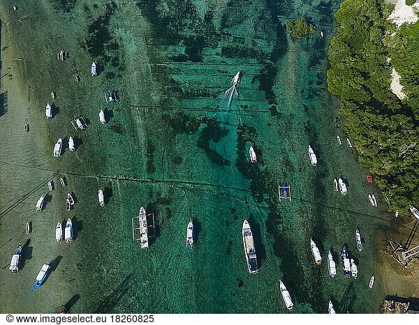 Aerial view of boats  Nusa Lembongan island  Indonesia
