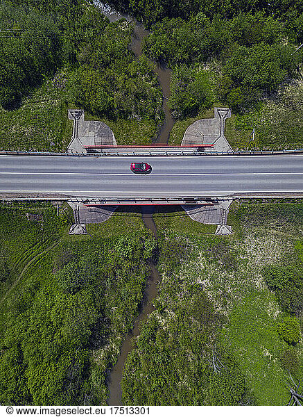 Aerial view of car at the bridge  Moscow  Russia