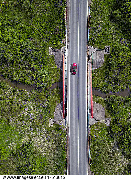 Aerial view of car at the bridge  Moscow  Russia