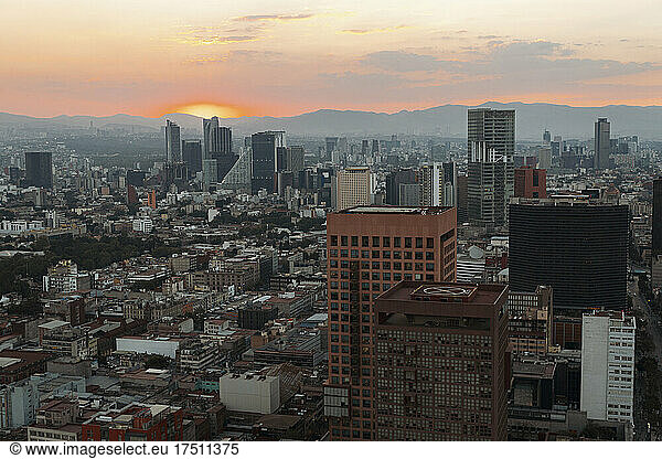 Aerial view of cityscape against sky during sunset  Mexico