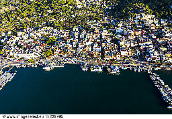 Aerial view of coastal town  Andratx  Balearic Islands  Spain