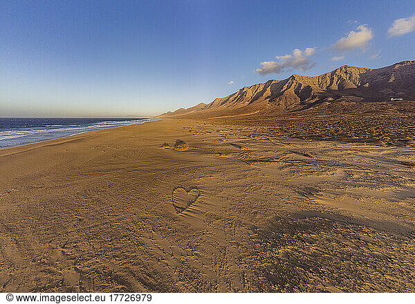 Aerial view of Cofete beach and mountains  Fuerteventura  Canary Islands  Spain  Atlantic  Europe