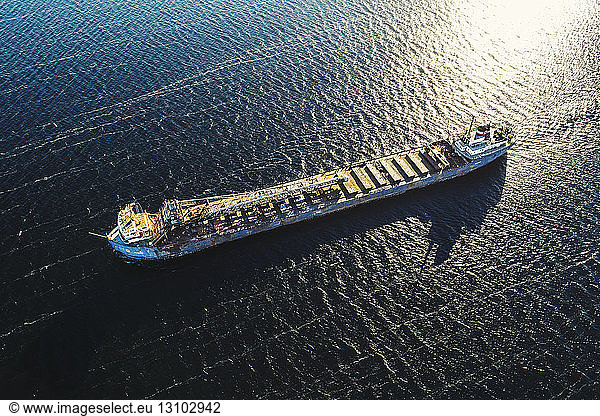 Aerial view of container ship on Escanaba River