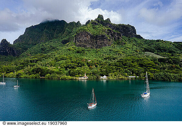 Aerial view of cooks bay in Moorea Island French Polynesia