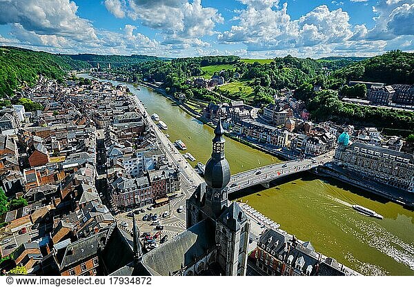 Aerial view of Dinant town Aerial view of Dinant town, Collegiate ...