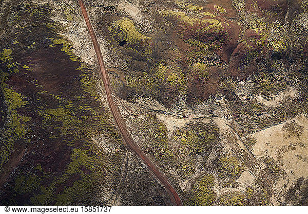 Aerial view of edge of Kerid Crater in southern Iceland