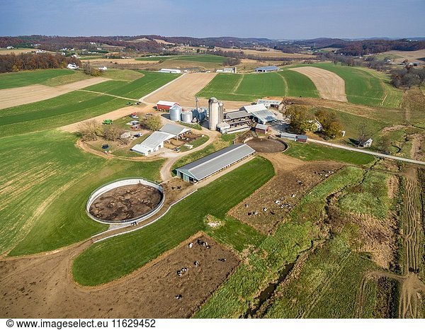 Aerial view of farm in central Maryland.