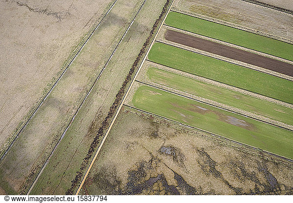 Aerial view of farm land in southern Iceland