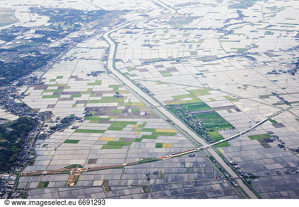 Aerial View of Flooded Farmland
