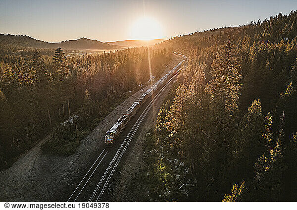 Aerial view of freight train at Donner Summit  California