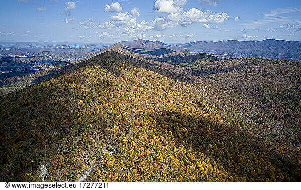 Aerial view of George Washington and Jefferson National Forests in autumn