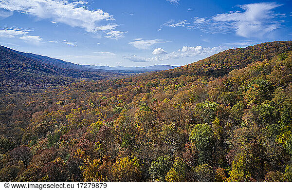 Aerial view of George Washington and Jefferson National Forests in autumn