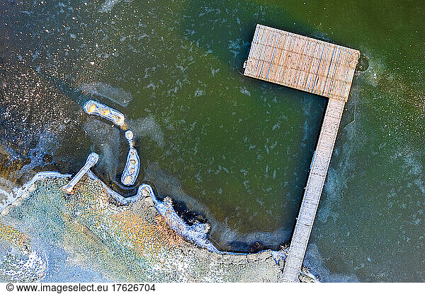 Aerial view of jetty at Aichstrut reservoir