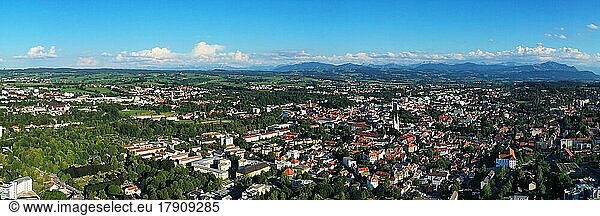 Aerial view of Kempten with a view of the Alps. Kempten im Allgäu  Swabia  Bavaria  Germany  Europe