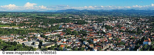 Aerial view of Kempten with a view of the Alps. Kempten im Allgäu  Swabia  Bavaria  Germany  Europe
