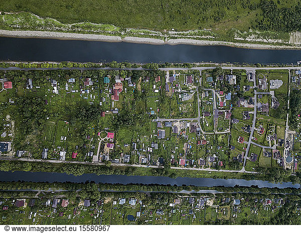 Aerial view of Ladoga canals at Shlisselburg  Russia