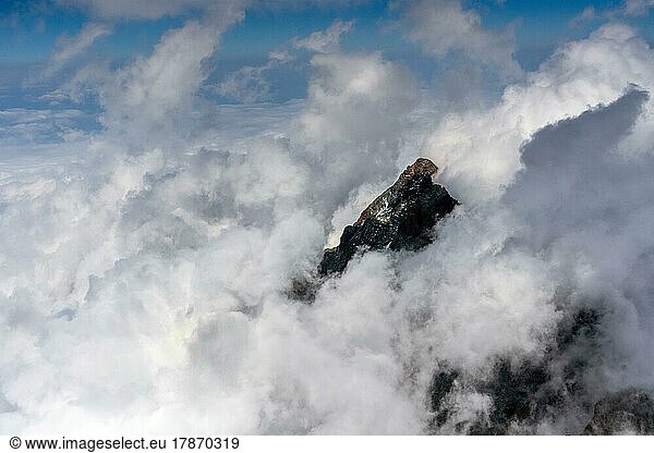 Aerial view of Monte Viso  border  clouds  mountain  Alps  Maritime Alps  Cottian Alps  France  Italy  Europe