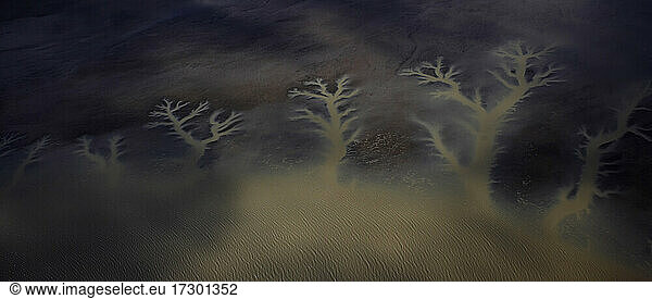 Aerial view of mud plains on the Icelandic south coast