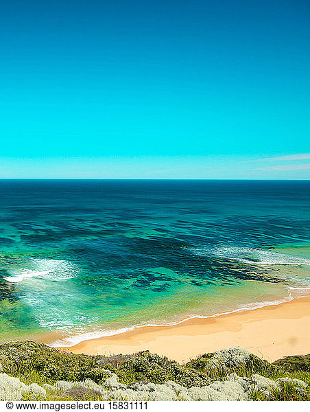 Aerial View of Ocean and reef in Australia on sunny summers day