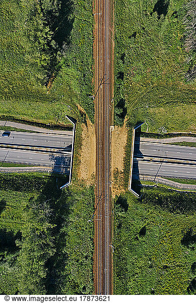Aerial view of railroad overpass
