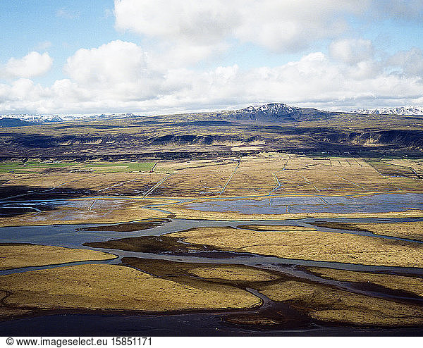 Aerial view of rivers in southern Iceland