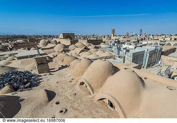 Aerial view of rooftops of bazaar in Yazd  capital of Yazd Province of Iran.