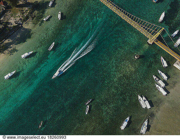 Aerial view of rope bridge at Lembongan island  Bali  Indonesia