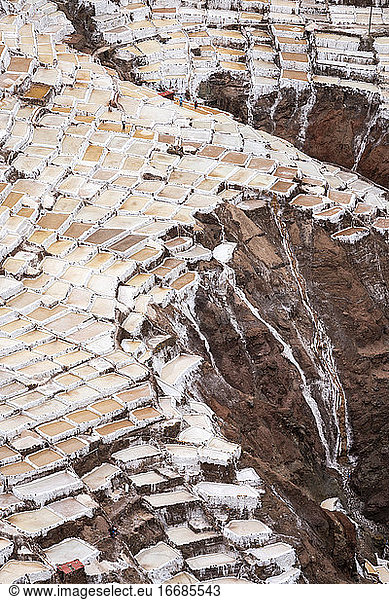 Aerial view of salt mines at Salineras de Maras  Sacred Valley  Peru