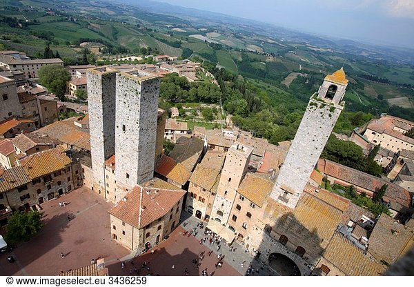Aerial view of San Gimignano Towers  Tuscany  Italy