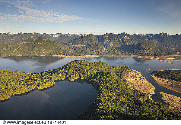 Aerial view of Sayers and Stave Lakes  British Columbia  Canada.