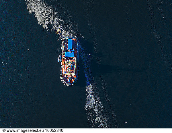 Aerial view of ship at Barents Sea