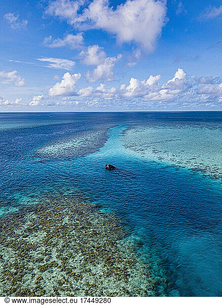 Aerial view of shipwreck  Maldives