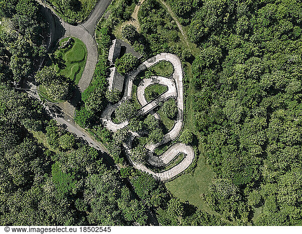 Aerial view of small racing track