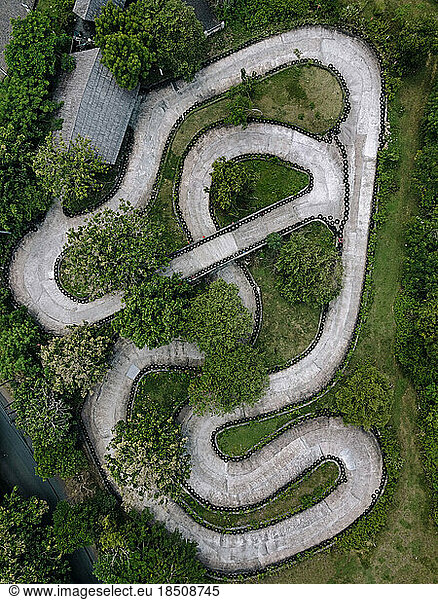 Aerial view of small racing track