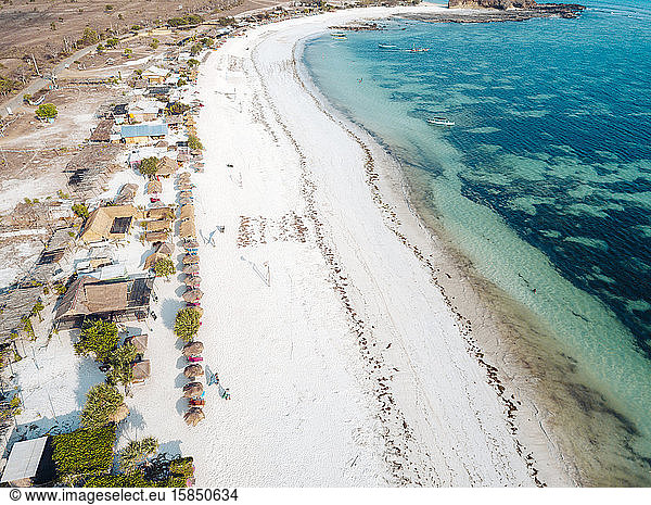 Aerial view of Tanjung Aan Beach Lomobok Indonesia