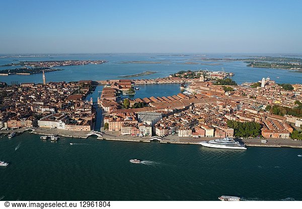 Aerial view of the Arsenale of Venice  Venice Lagoon  Italy  Europe.