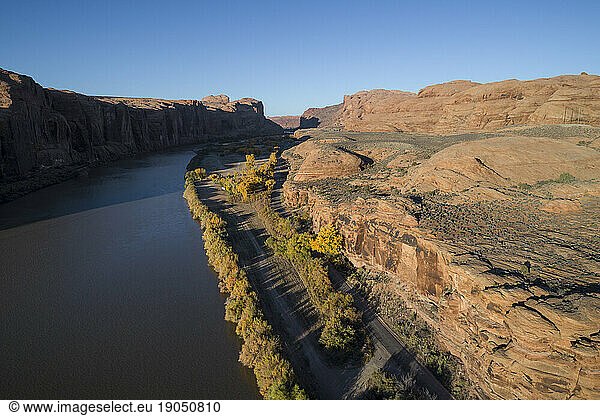 Aerial view of the Colorado river near Moab  Utah.