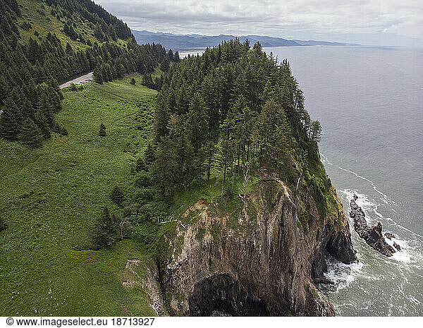 Aerial view of the Devils Cauldron along the Oregon coast