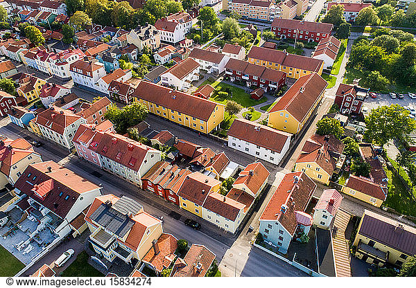 Aerial view of the old town of VÃ¤stervik in summer