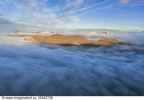 Aerial view of the West Fjords from above the clouds  Djupavik  West Fjords  Iceland