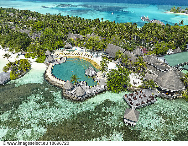 Aerial view of tourist resort at Kuda Huraa  Male Atoll in Maldives