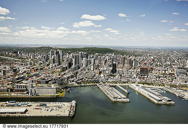 Aerial View Of Urban Skyline And Port; Montreal  Quebec  Canada