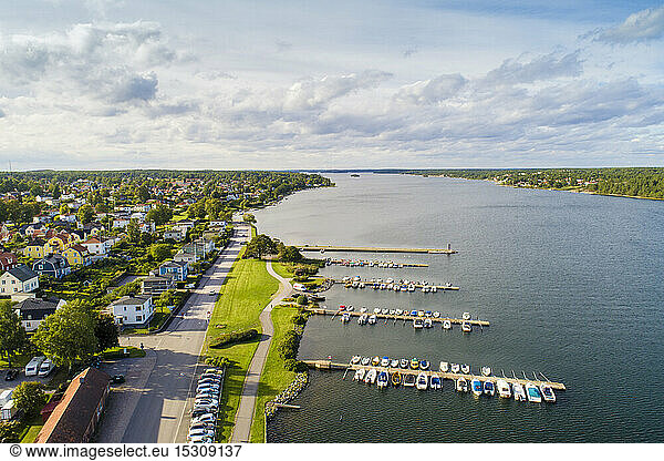 Aerial view of Västervik shores close to the old city  Västervik  Kalmar  Sweden