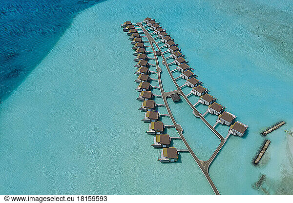 Aerial view of water bungalows  Maldives