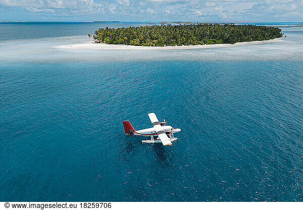 Aerial view of water plane  Maldives