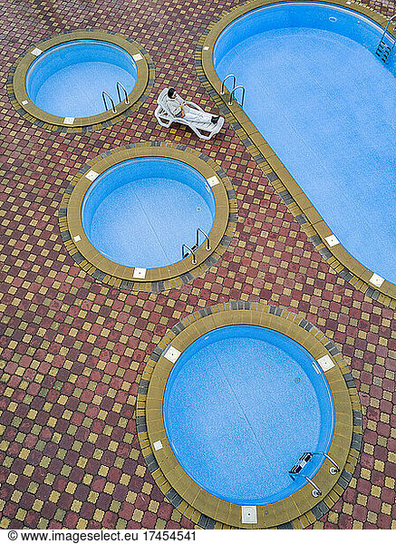 Aerial view of woman near pool